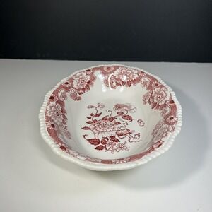 VINTAGE 10" OVAL VEGETABLE BOWL RED WHITE FLORAL  CAMBRIDGE WOOD & SONs 1900s